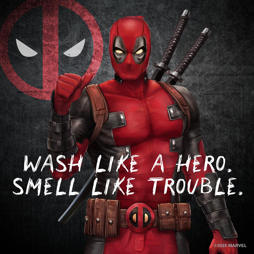 Every Man Jack Deadpool body wash front bottle design for everyday use
