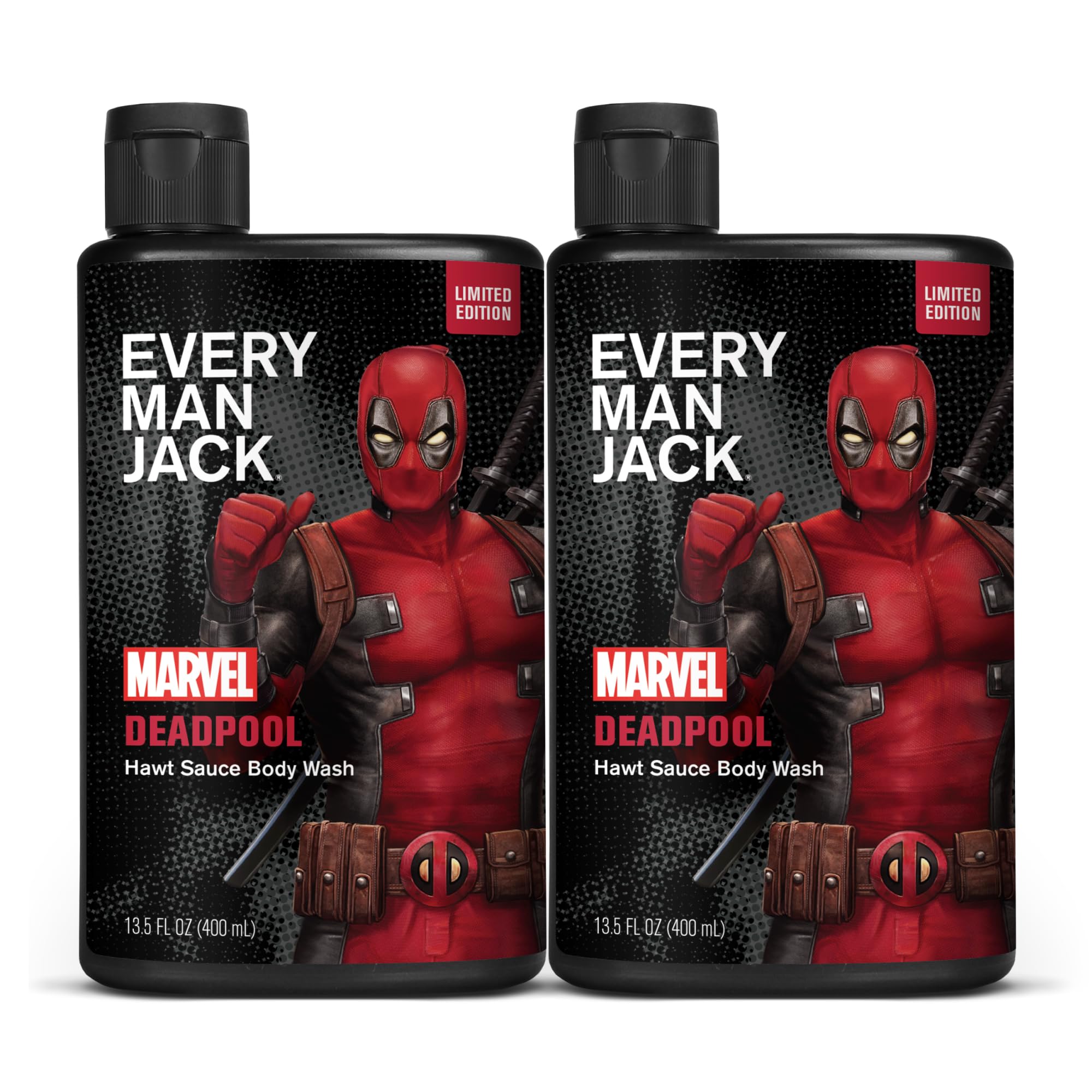 Every Man Jack Deadpool body wash packaging box perfect for Marvel gifts