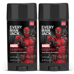 Every Man Jack Deadpool 2-pack front view, ideal stocking stuffer for Marvel fans.