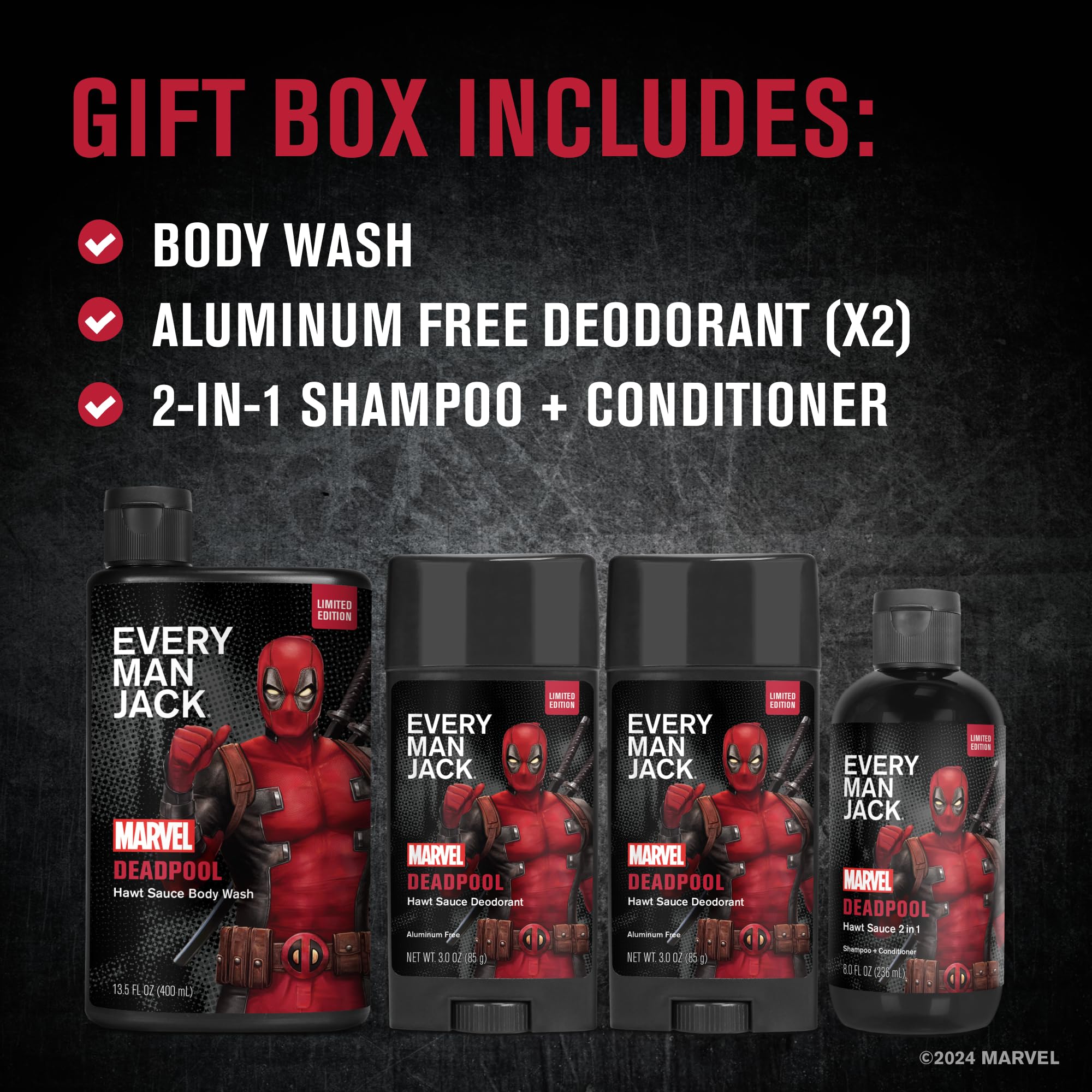 Every Man Jack Deadpool deodorant stick offering aluminum-free protection and clean feel
