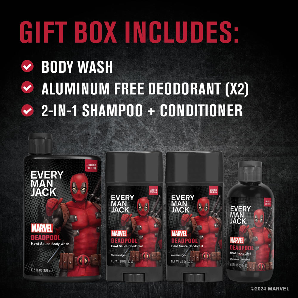 Every Man Jack Deadpool deodorant stick offering aluminum-free protection and clean feel
