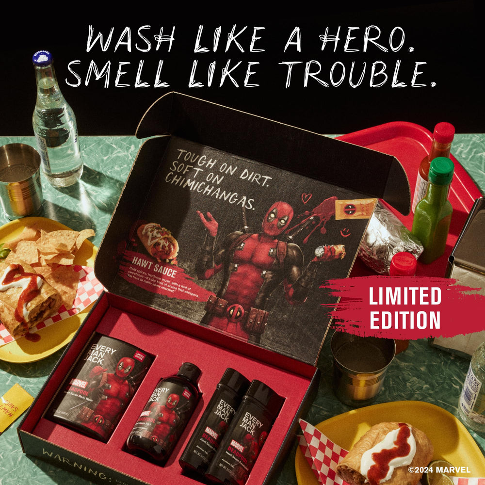 Every Man Jack Deadpool fresh scent close-up shows musk-spice profile