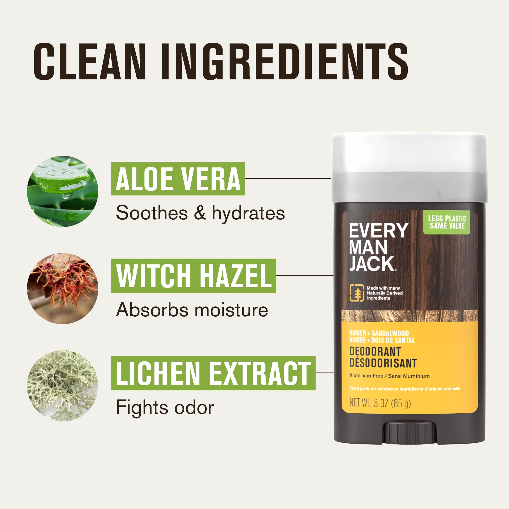 Every Man Jack deodorant with lichen extract helps neutralize odor.