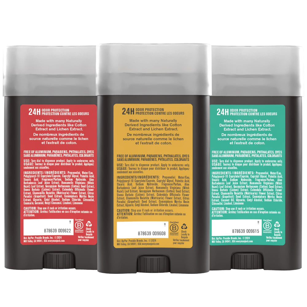 Every Man Jack amber sandalwood deodorant stick complements grooming routines.