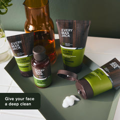 Every Man Jack scrub with caffeine for an energizing morning skincare routine.