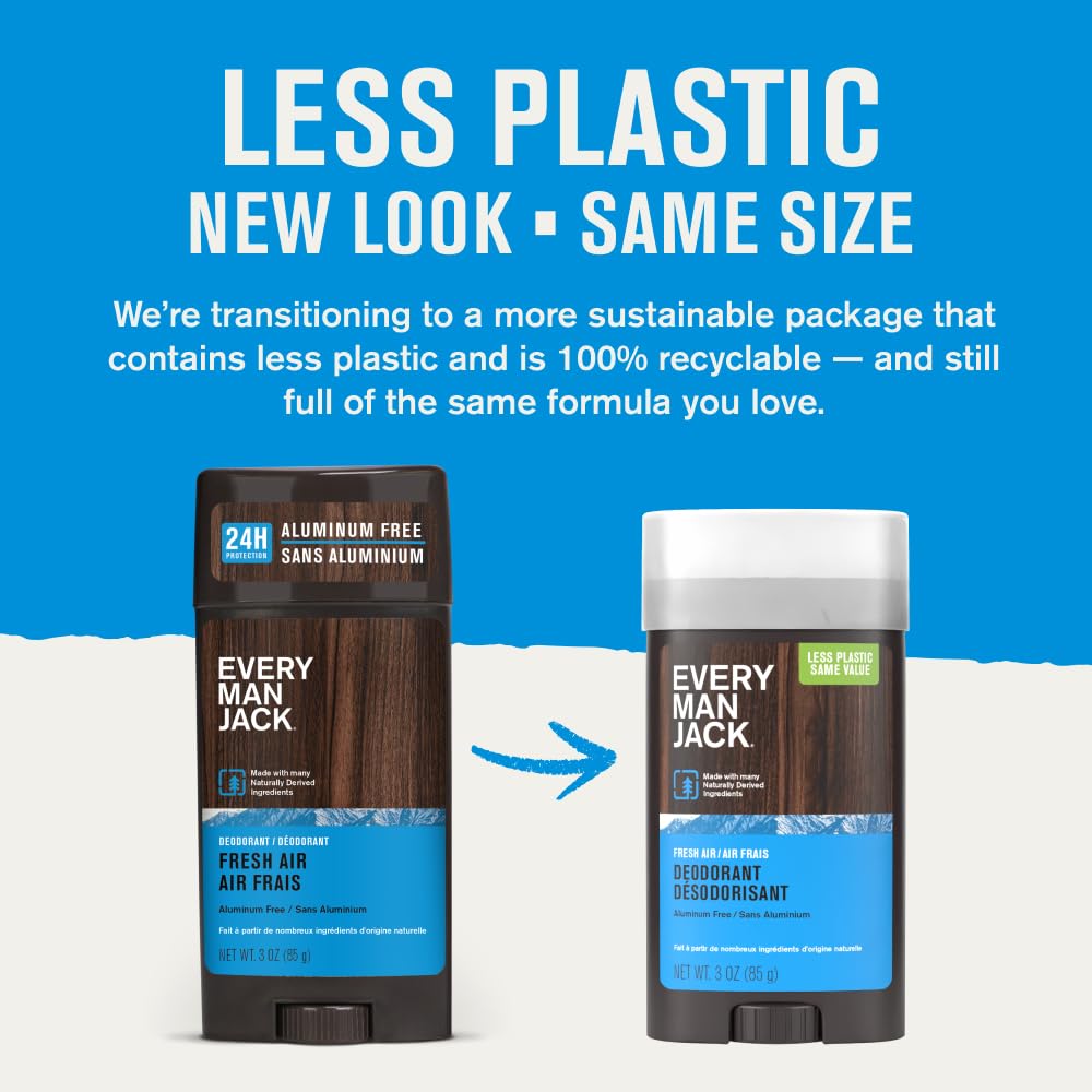 Every Man Jack Fresh Air mountain-scent deodorant bottle delivers natural scent and lasting freshness.
