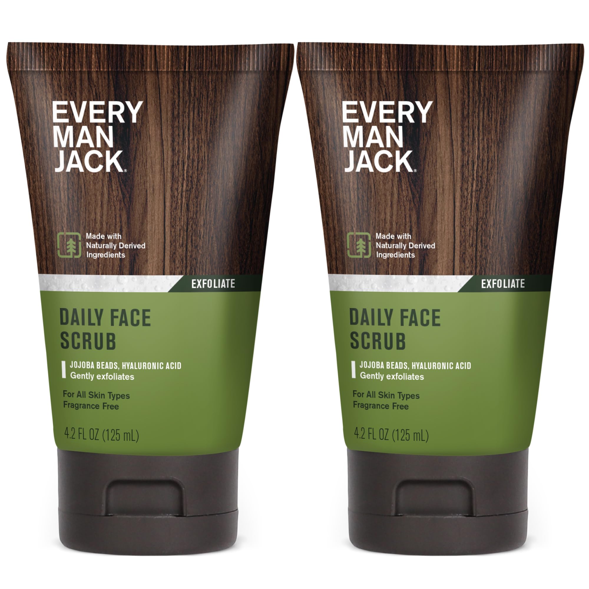 Every Man Jack Gentle Exfoliating Face Scrub bottle showcases a fragrance-free formula for sensitive skin.
