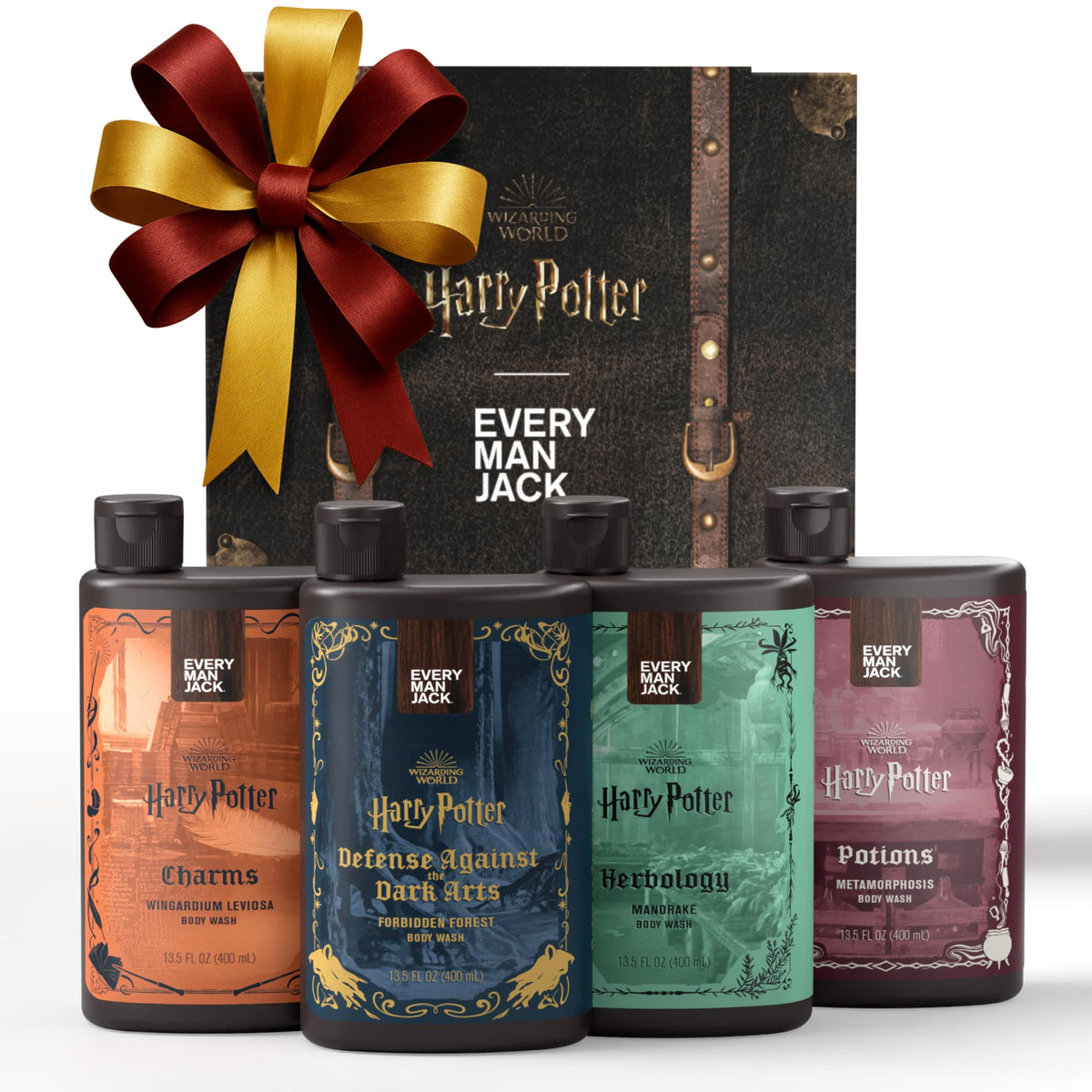 Every Man Jack Harry Potter collector’s body wash forest bottle highlighting refreshing forest scent for daily showers.