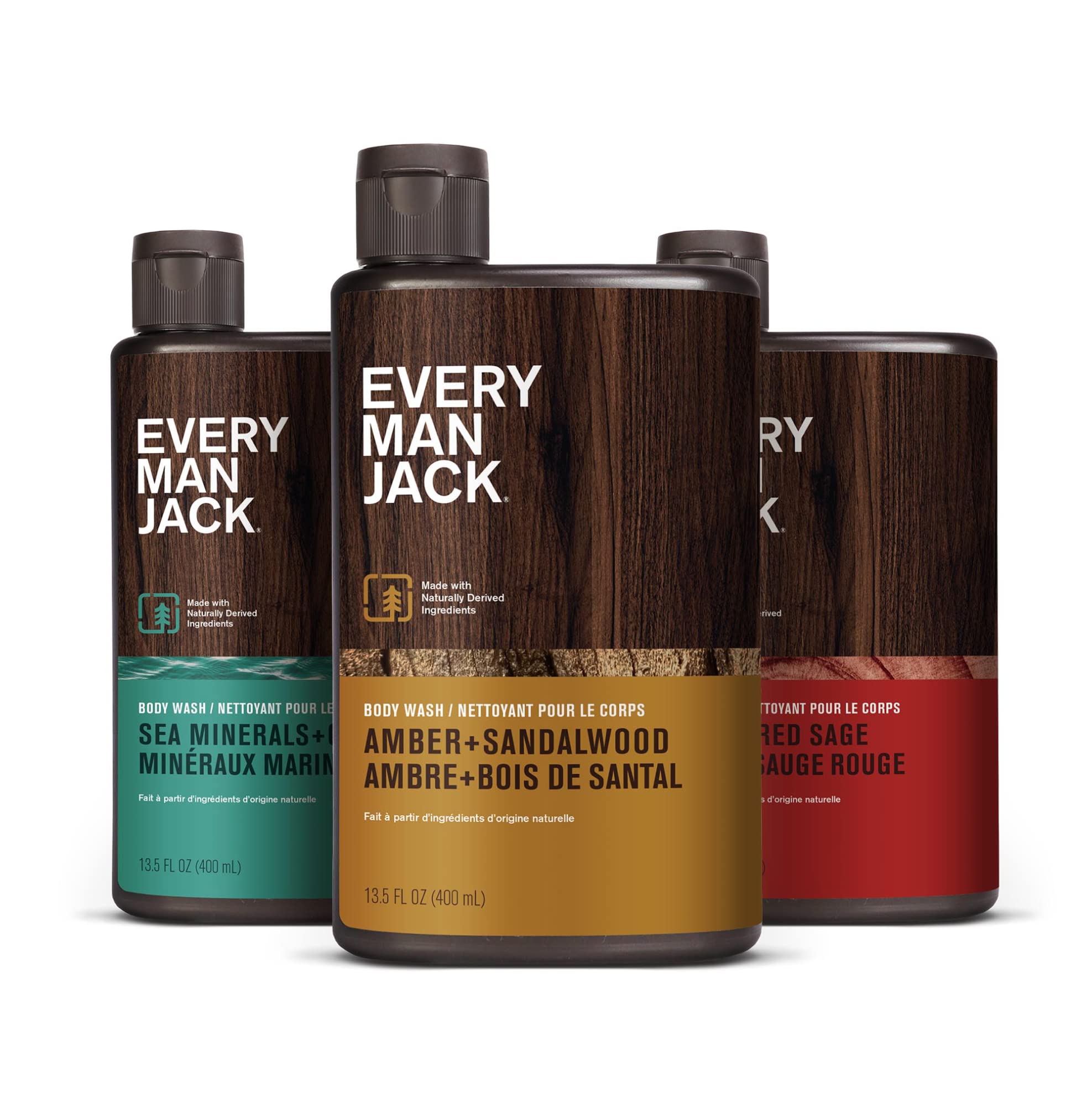Every Man Jack Made-In-US badge accompanies premium body wash.