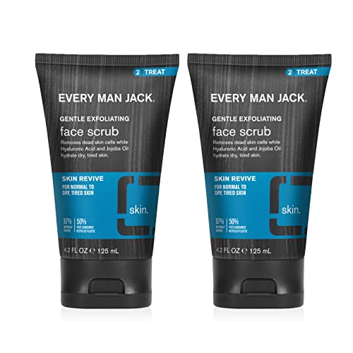 A man uses the scrub in a routine, illustrating comfortable texture and exfoliation action.