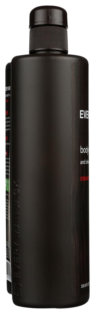 Every Man Jack Cedarwood body wash label highlights paraben-free formula