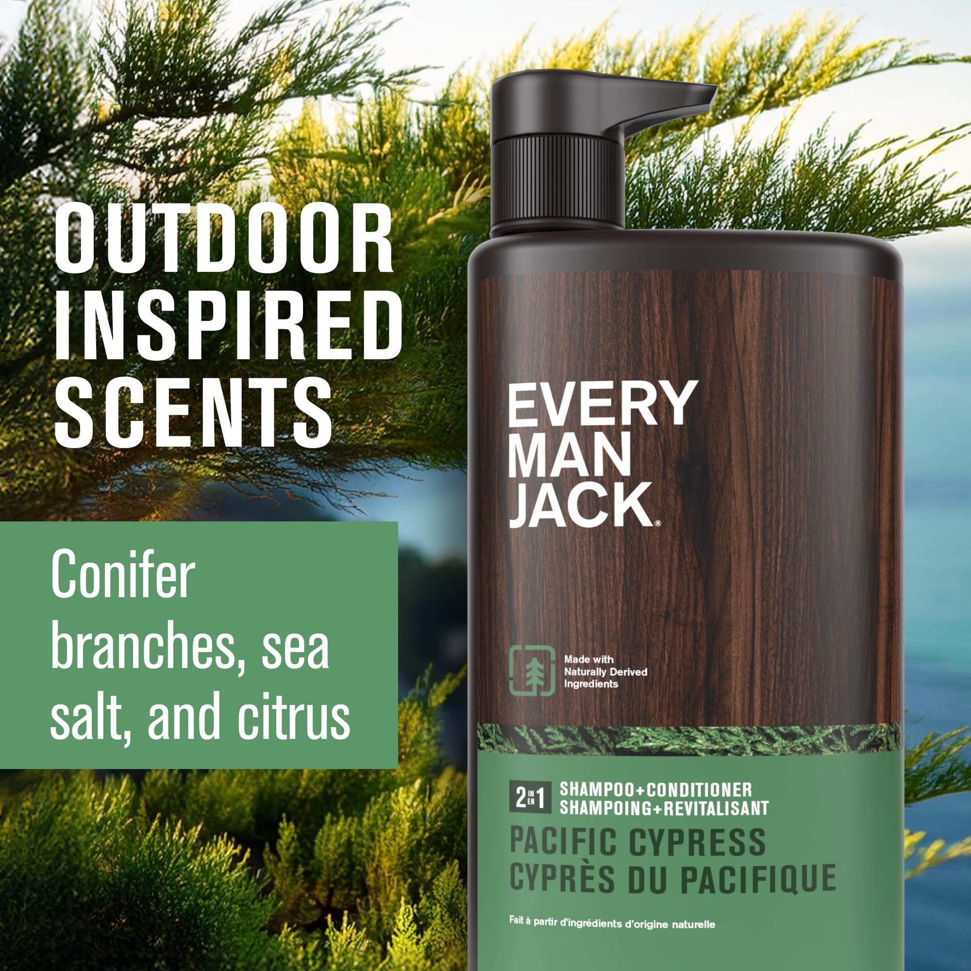 Every Man Jack Pacific Cypress conditioner rinse shows smooth conditioning in one step.