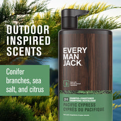 Every Man Jack Pacific Cypress conditioner rinse shows smooth conditioning in one step.