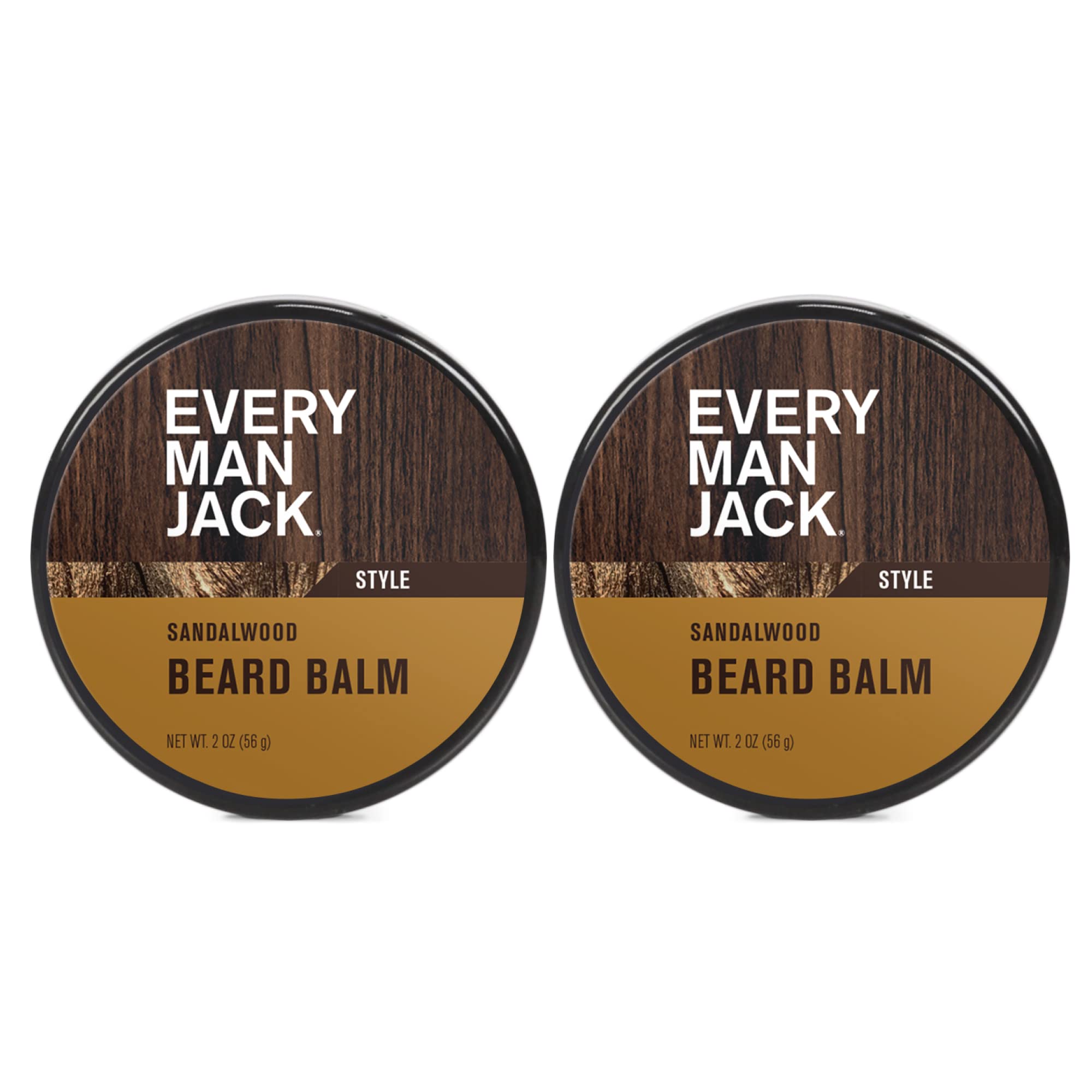 Every Man Jack sandalwood beard balm shelf setup reinforces daily grooming routine visuals.
