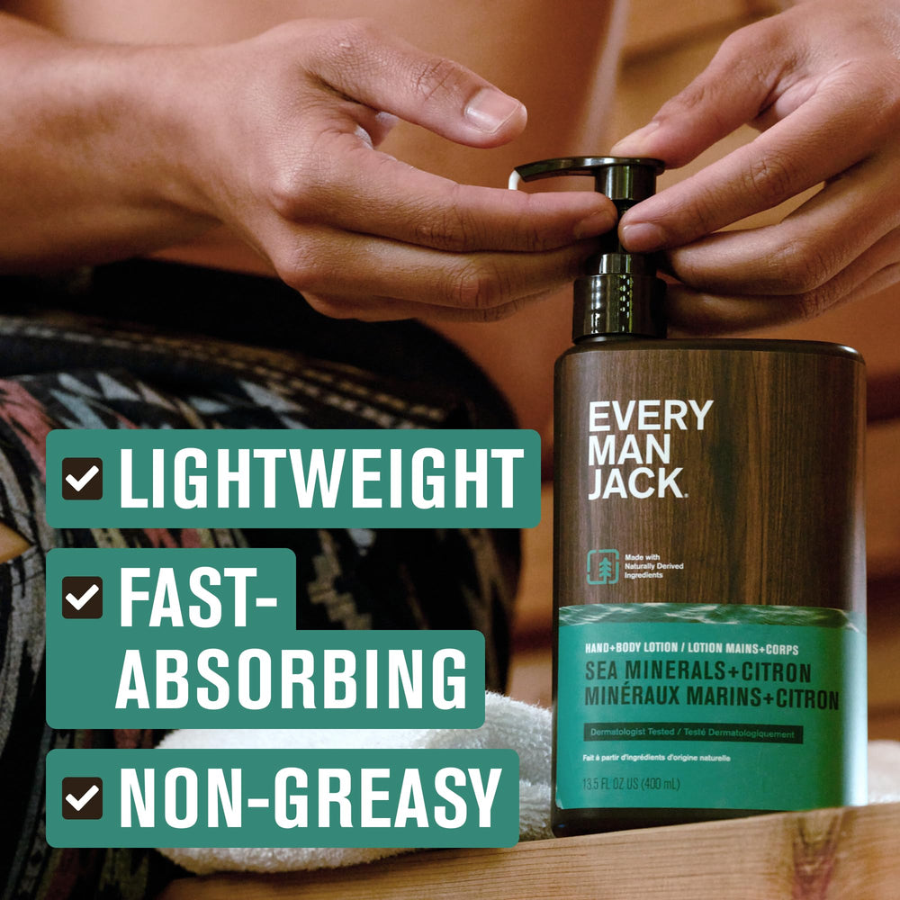 Every Man Jack Sea Minerals Citron lotion texture shot indicating fast-absorbing finish.