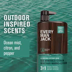 Every Man Jack sea minerals citron pump highlights easy one-pump 3-in-1 use during showers