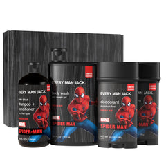 Every Man Jack Spider-Man body wash bottle offers refreshing daily cleanse.