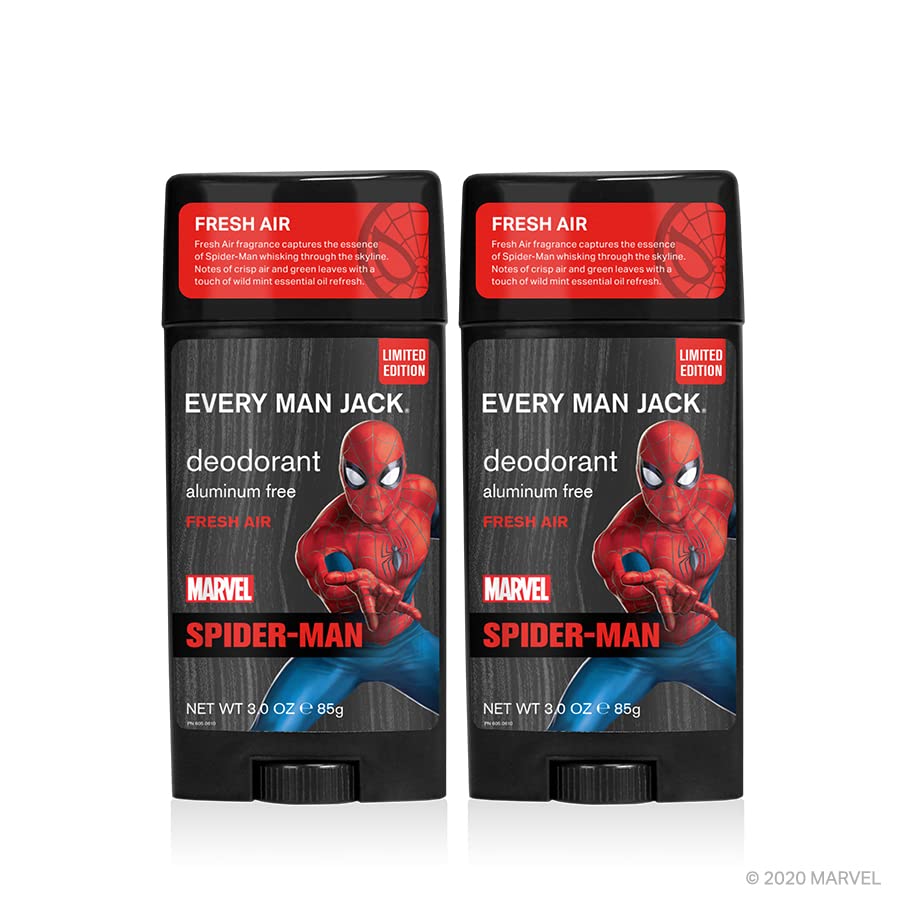 Every Man Jack Spider-Man Deodorant in-use shot during gym session demonstrates lasting protection.