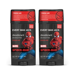 Every Man Jack Spider-Man Deodorant twin pack front view for long-lasting freshness during workouts.
