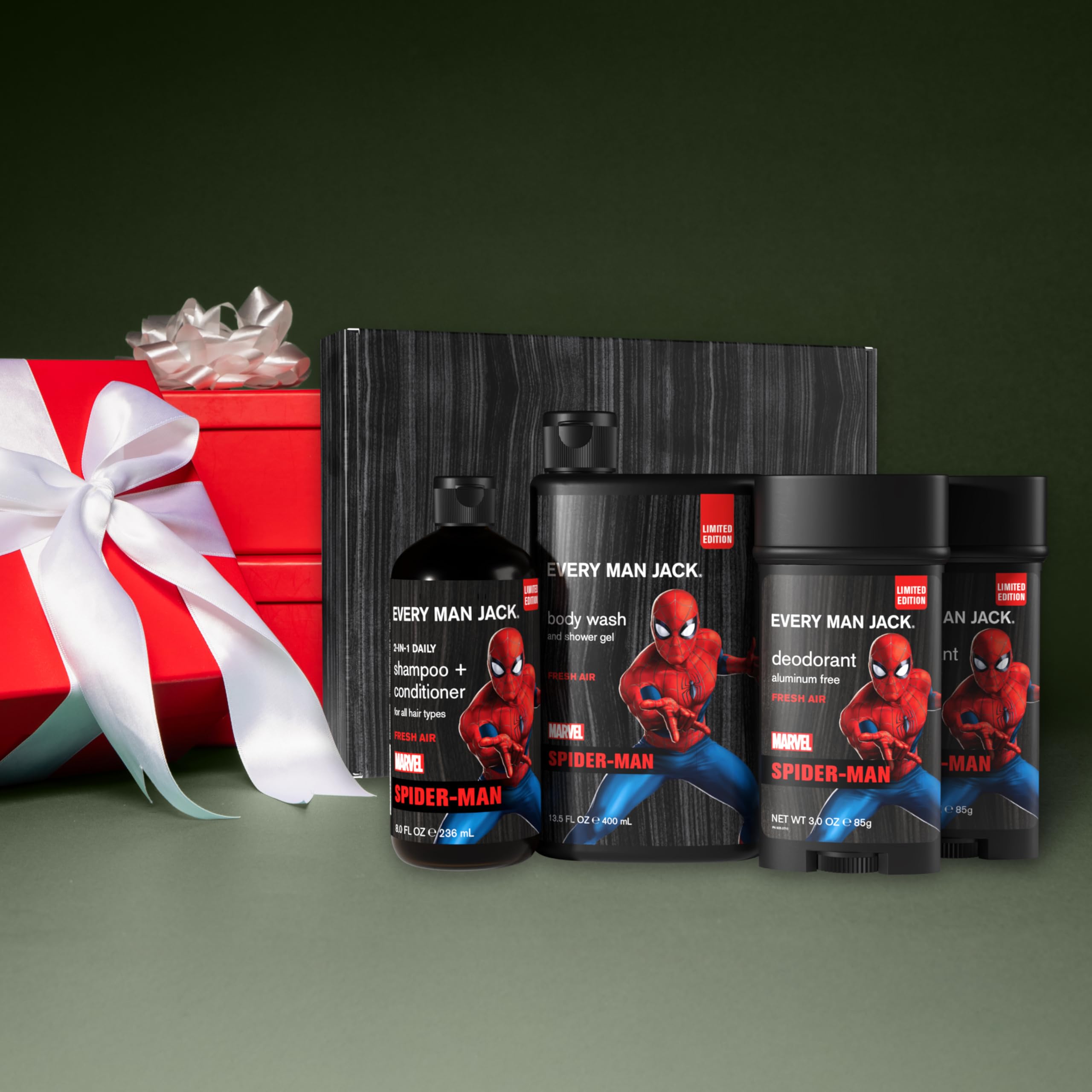 Every Man Jack Spider-Man scent profile close-up shows bold fragrance.