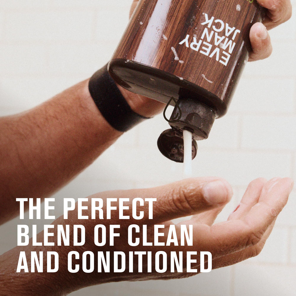Every Man Jack Tea Tree Cedar bottle in bathroom setting for rugged freshness
