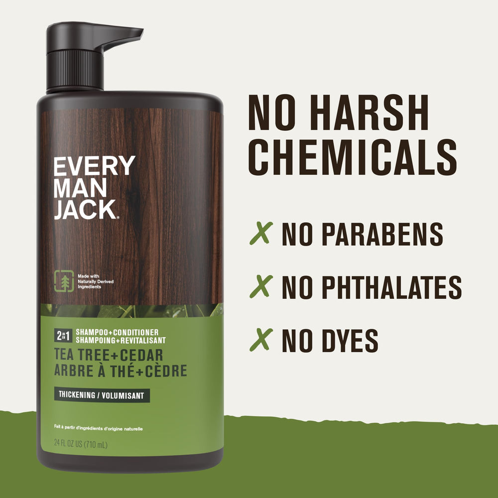 Every Man Jack Tea Tree Cedar packaging scene evokes rugged grooming routine