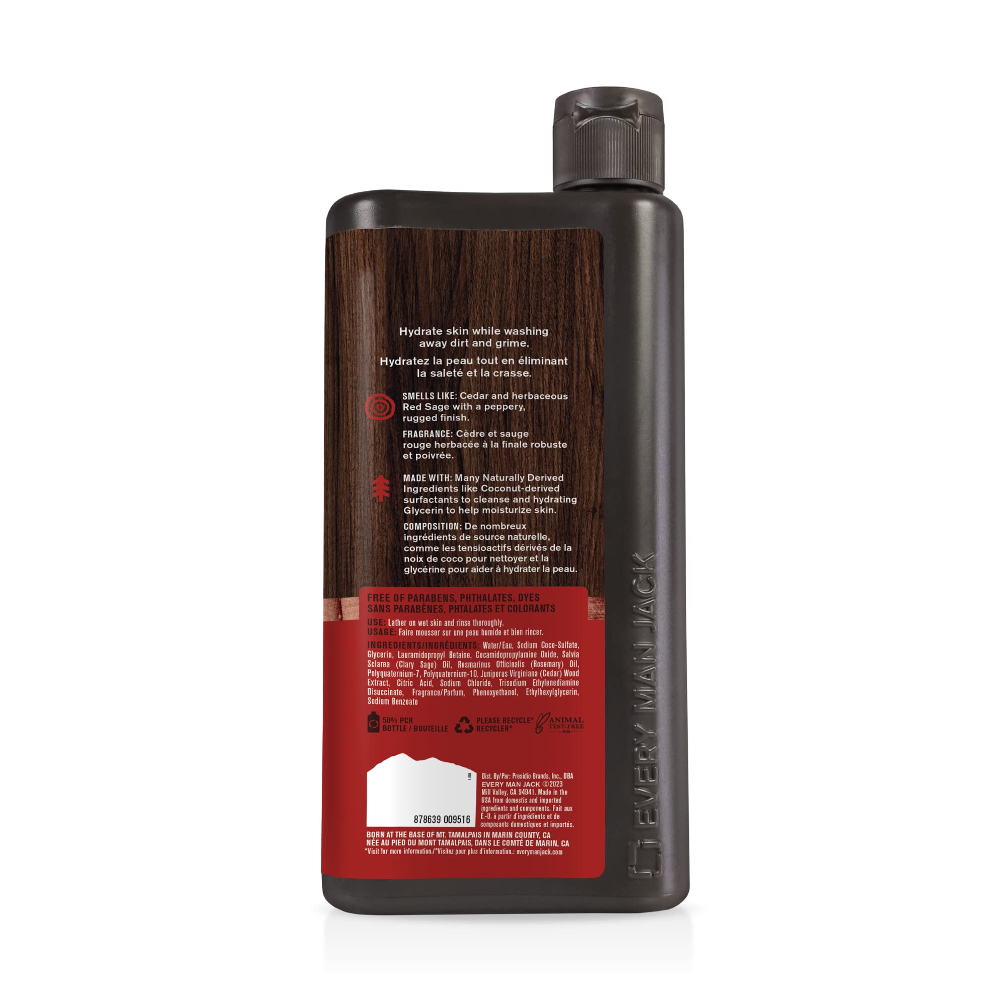 Every Man Jack Cedar Red Sage aroma image conveys rugged masculine grooming.