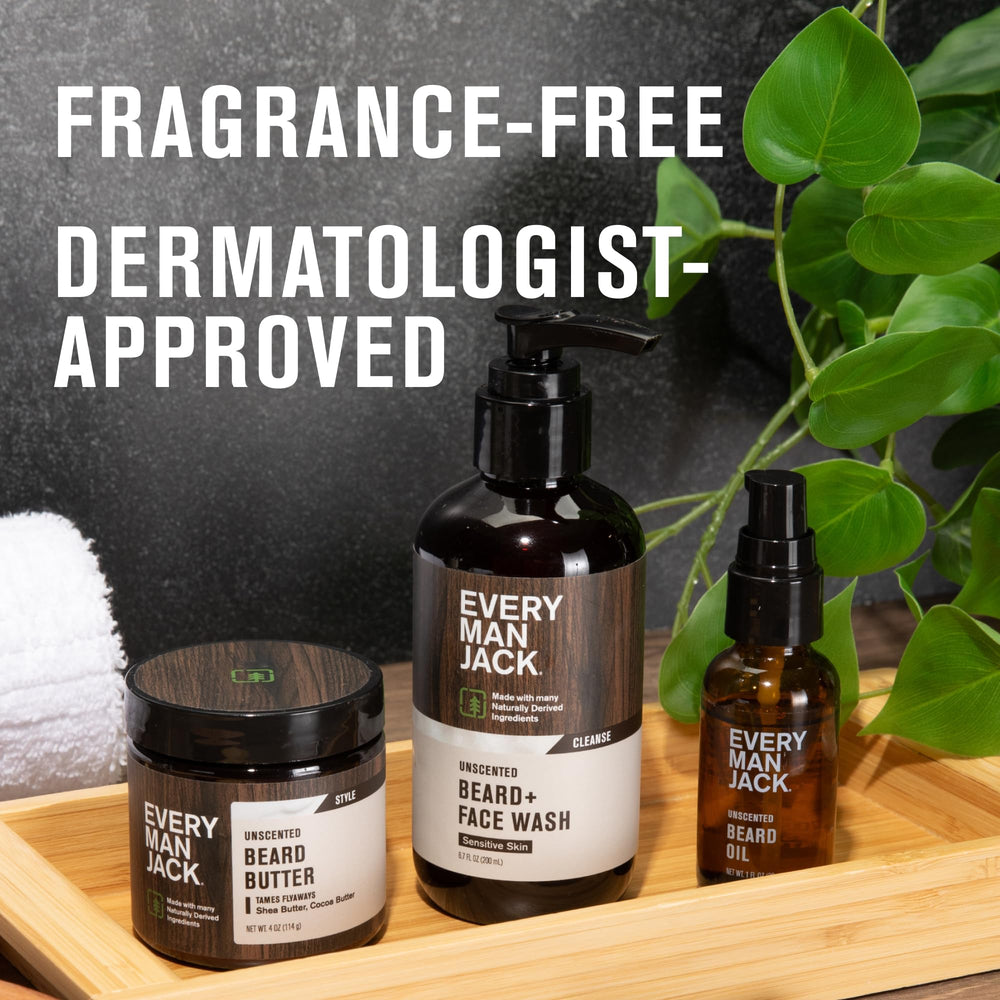 Every Man Jack unscented beard butter tube highlights hydrating conditioning without heaviness.