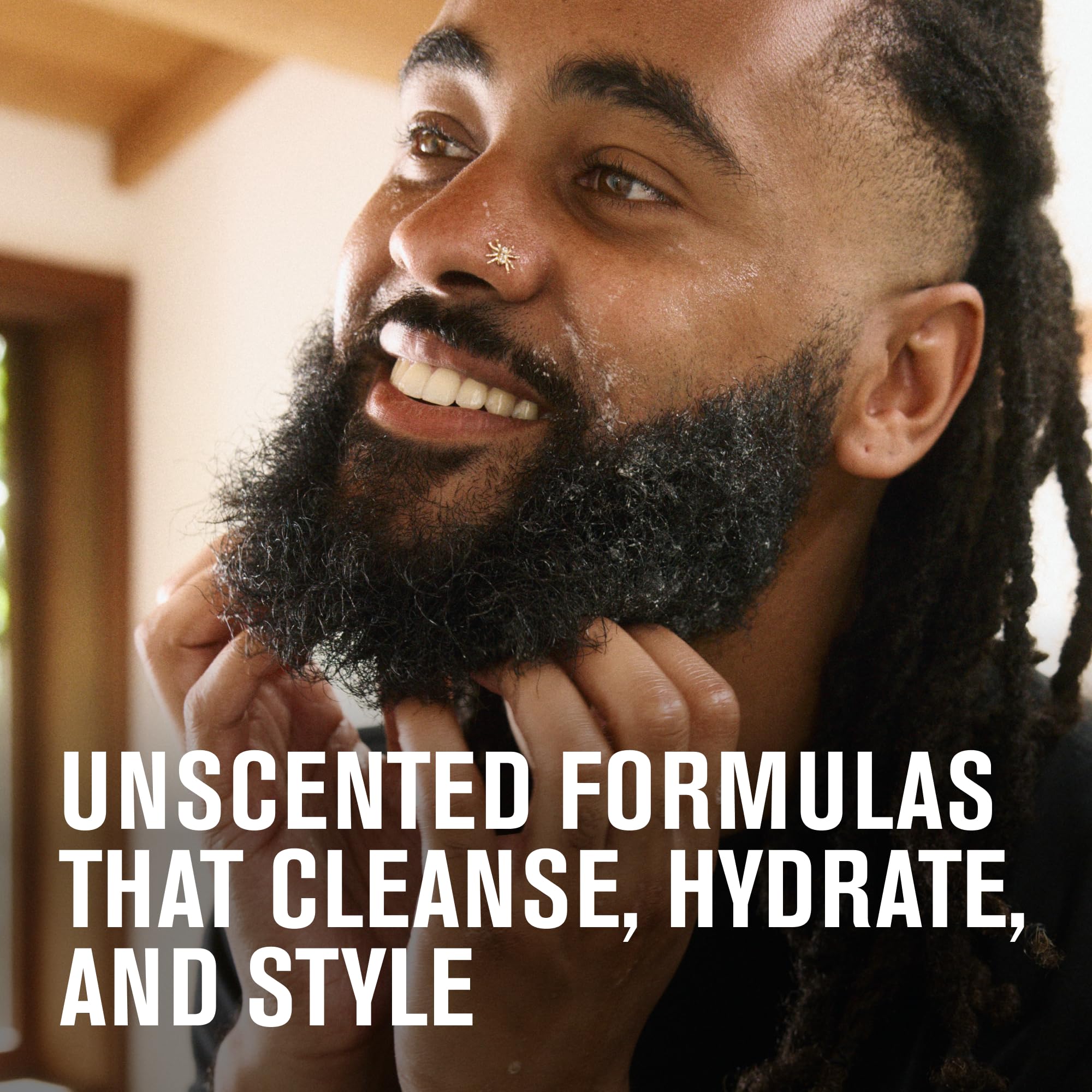 Every Man Jack unscented beard oil dropper reveals lightweight hydration for skin beneath beard.