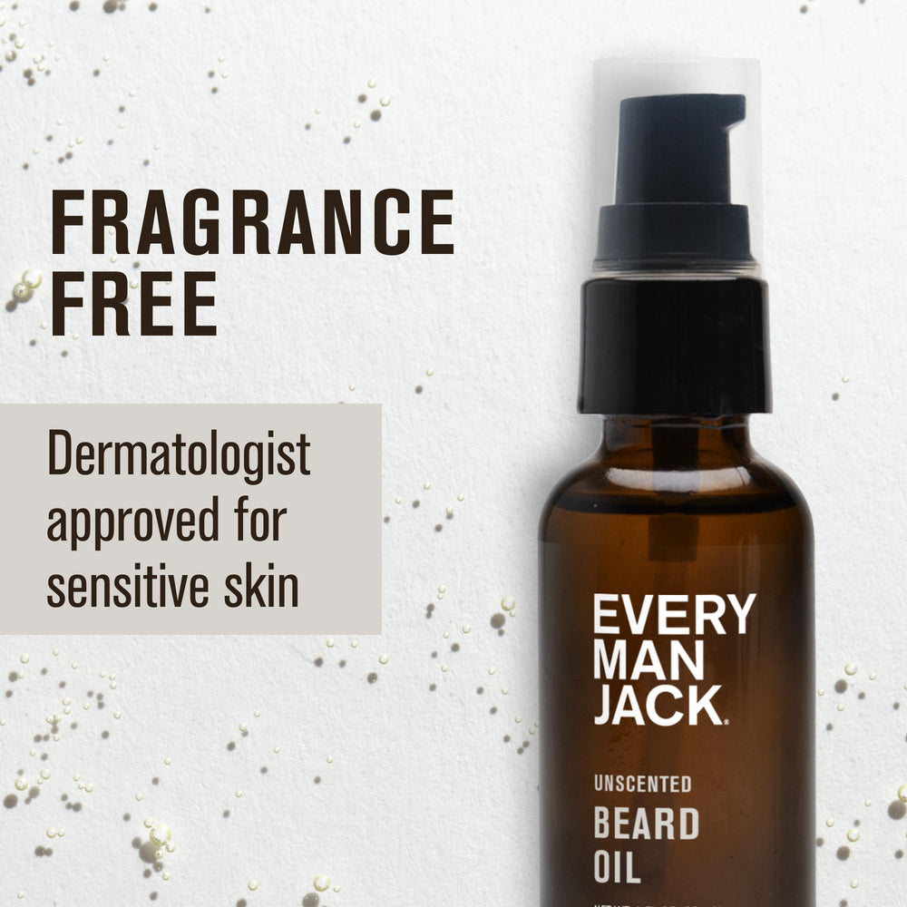Every Man Jack unscented beard oil packaging 2-pack, value and convenience.