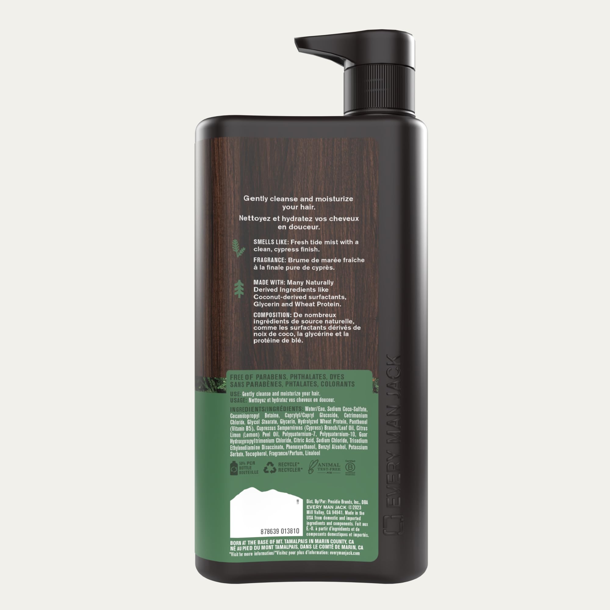 Every Man Jack wheat protein hints at hair strengthening benefits.