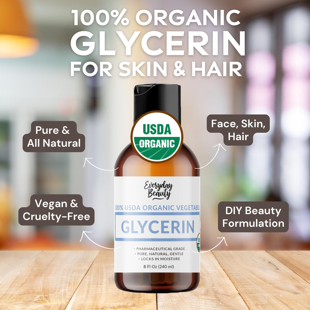 Everyday Beauty 100% Organic Glycerin coconut-derived formula ideal for DIY beauty recipes.