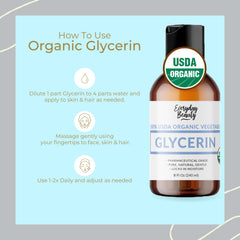 Everyday Beauty 100% Organic Glycerin dropper for hair and skin hydration and softness.