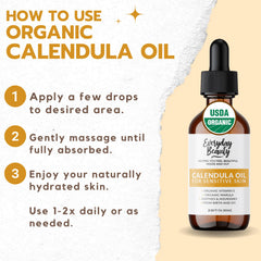 Everyday Beauty Organic Calendula Oil dropper demonstrates precise application for dry skin