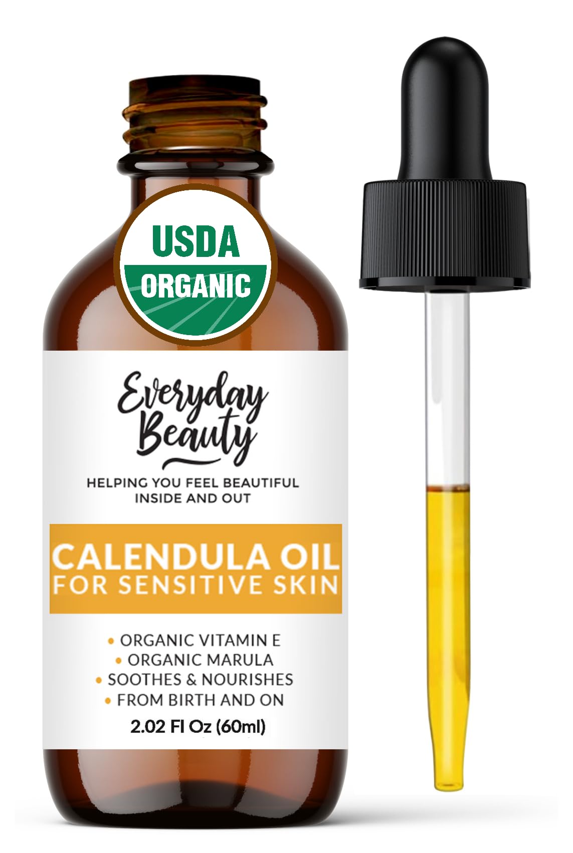 Everyday Beauty Organic Calendula Oil face-application shows gentle hydration for sensitive skin