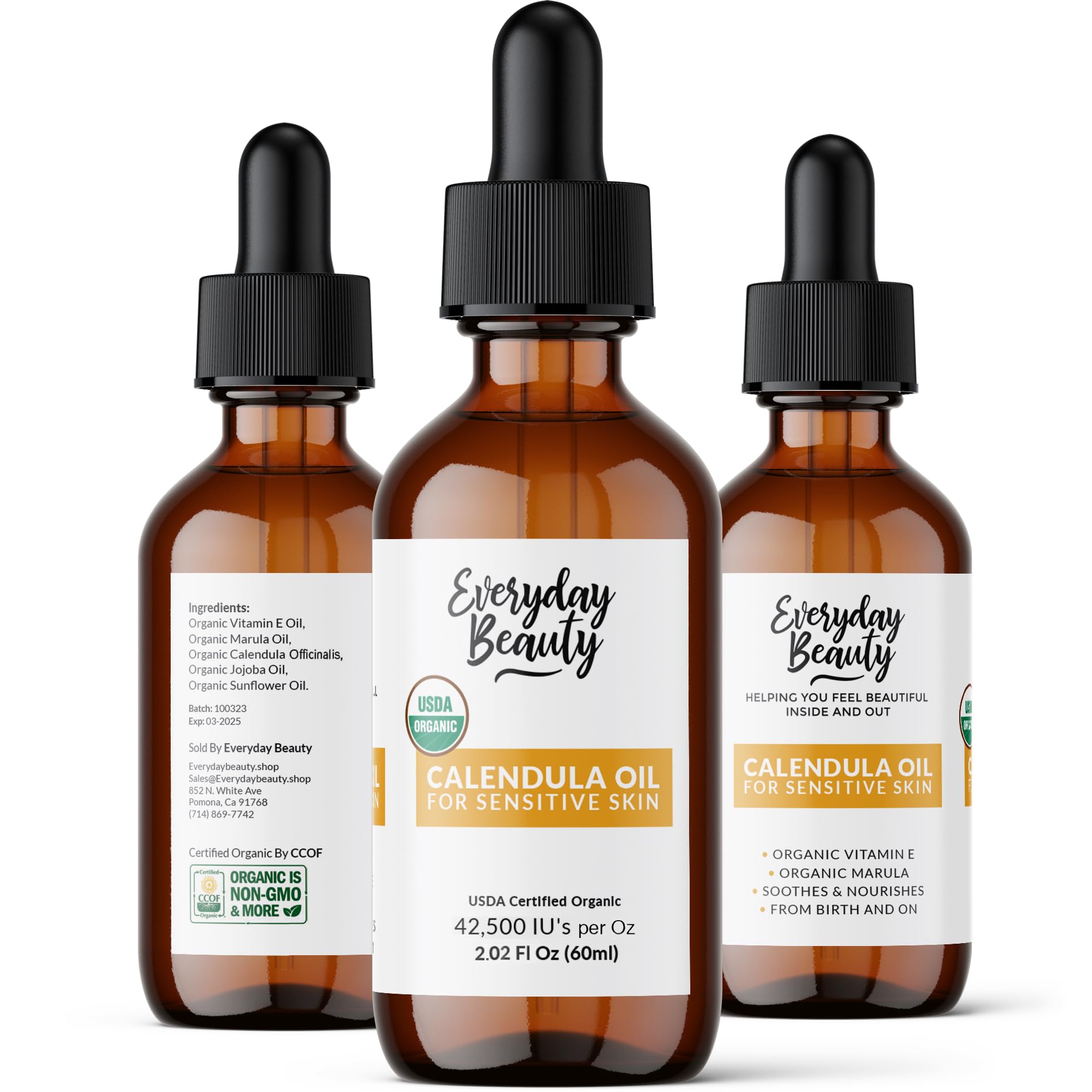 Everyday Beauty Organic Calendula Oil uses idea shows versatile application for face and body