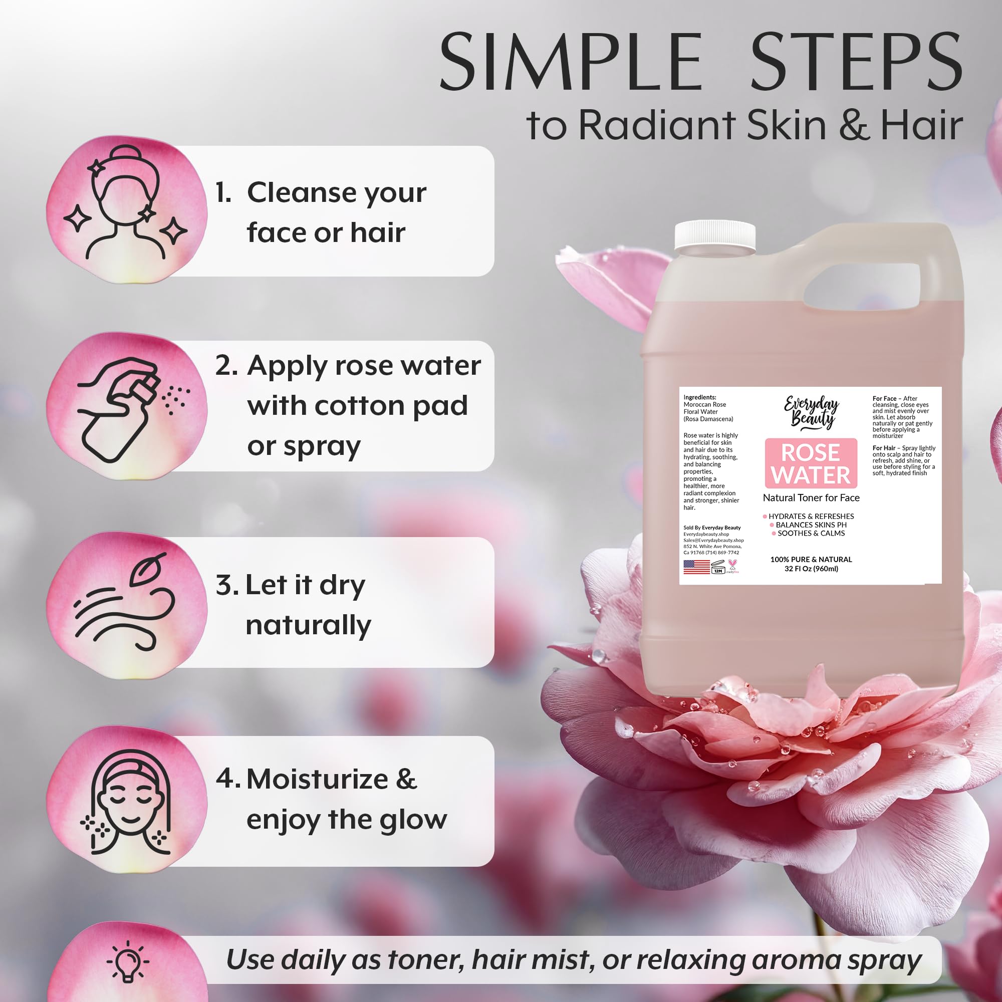 Everyday Beauty Rose Water Toner bulk 32oz packaging ideal for value skincare.