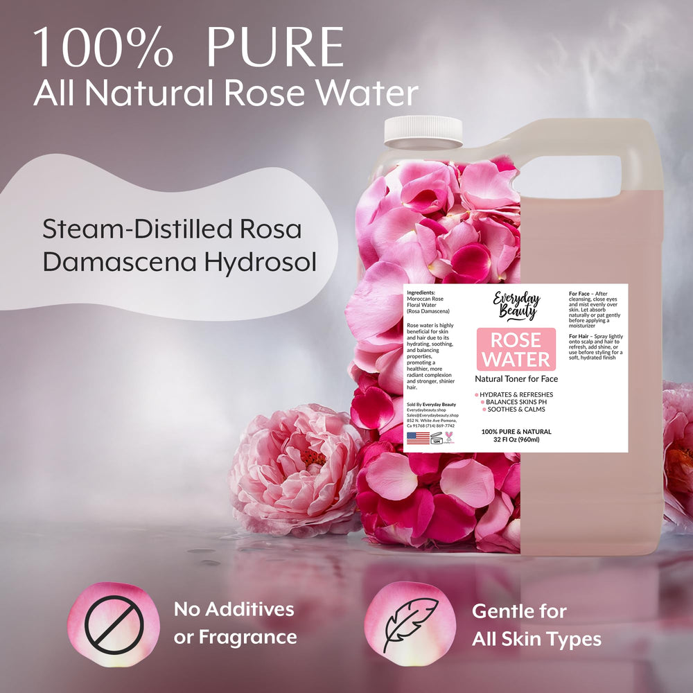 Everyday Beauty Rose Water Toner pour for easy application and quick refreshment.