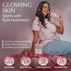 Everyday Beauty Rose Water Toner with rose flowers suggesting calming aromatherapy benefits.