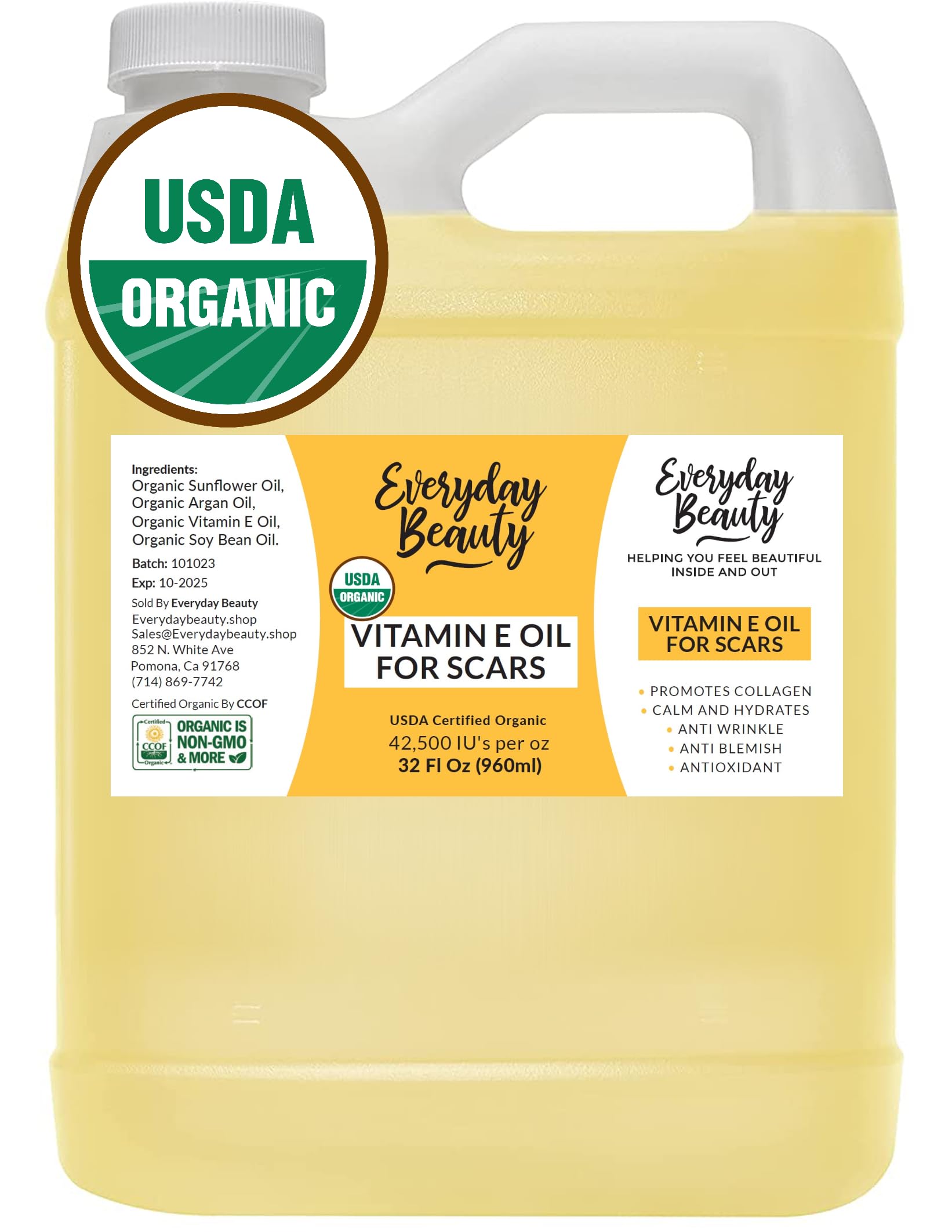 Everyday Beauty Vitamin E Oil bulk 32oz bottle for long-term skin nourishment.