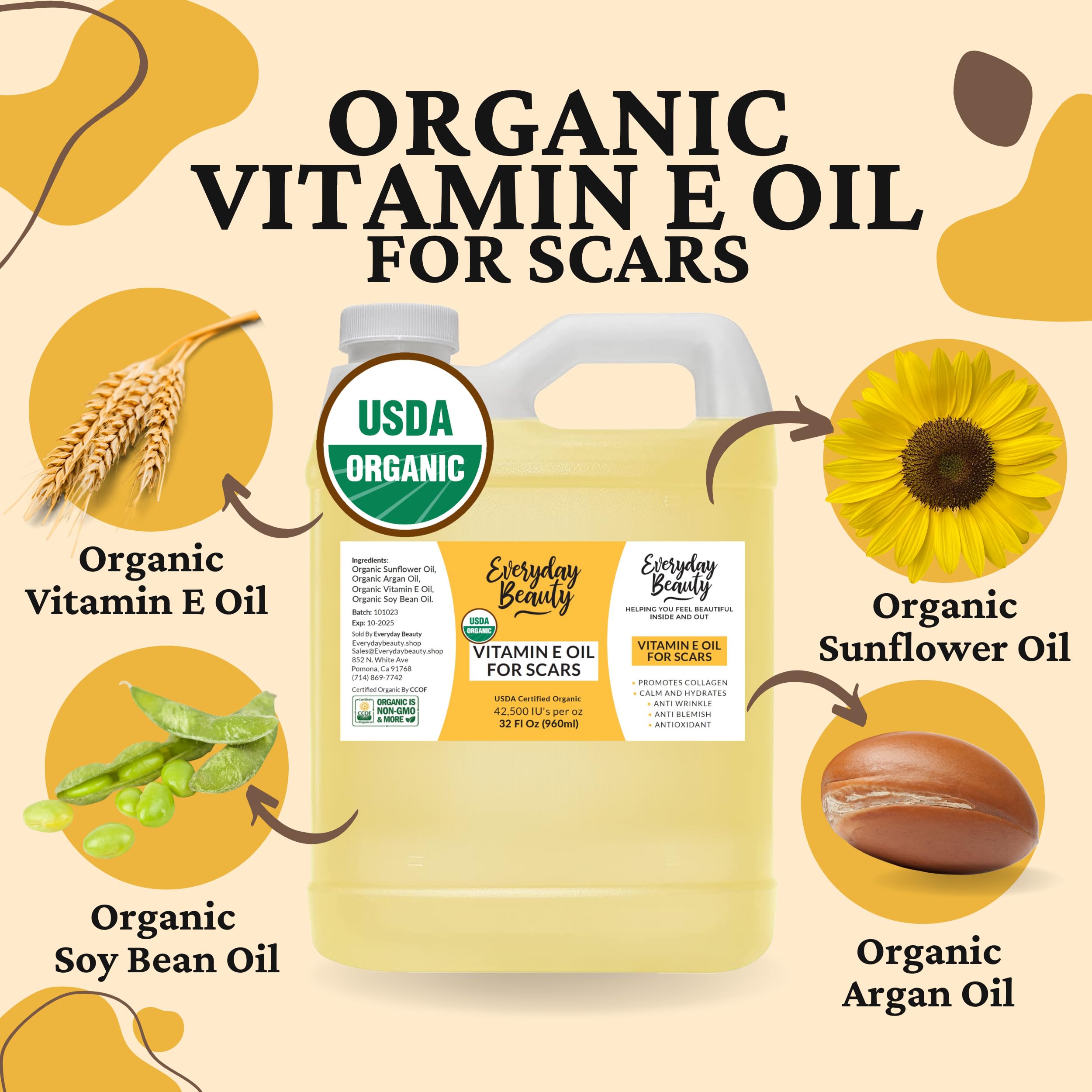 Everyday Beauty Vitamin E Oil bulk packaging is BPA-free and safety-focused.