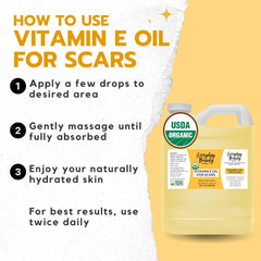 Everyday Beauty Vitamin E Oil ingredients panel with sunflower, argan, oils.