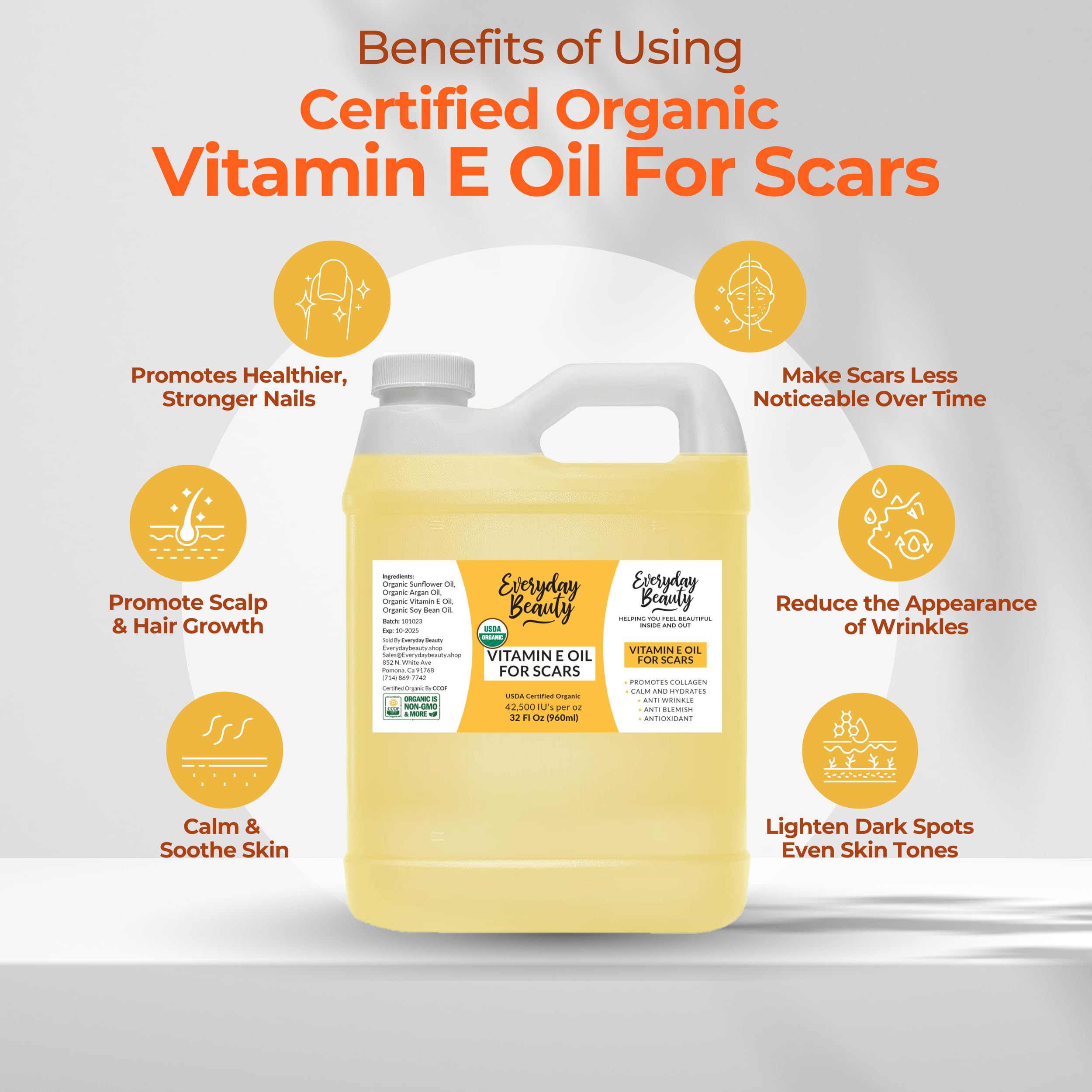 Everyday Beauty Vitamin E Oil texture close-up shows light, quick absorption.