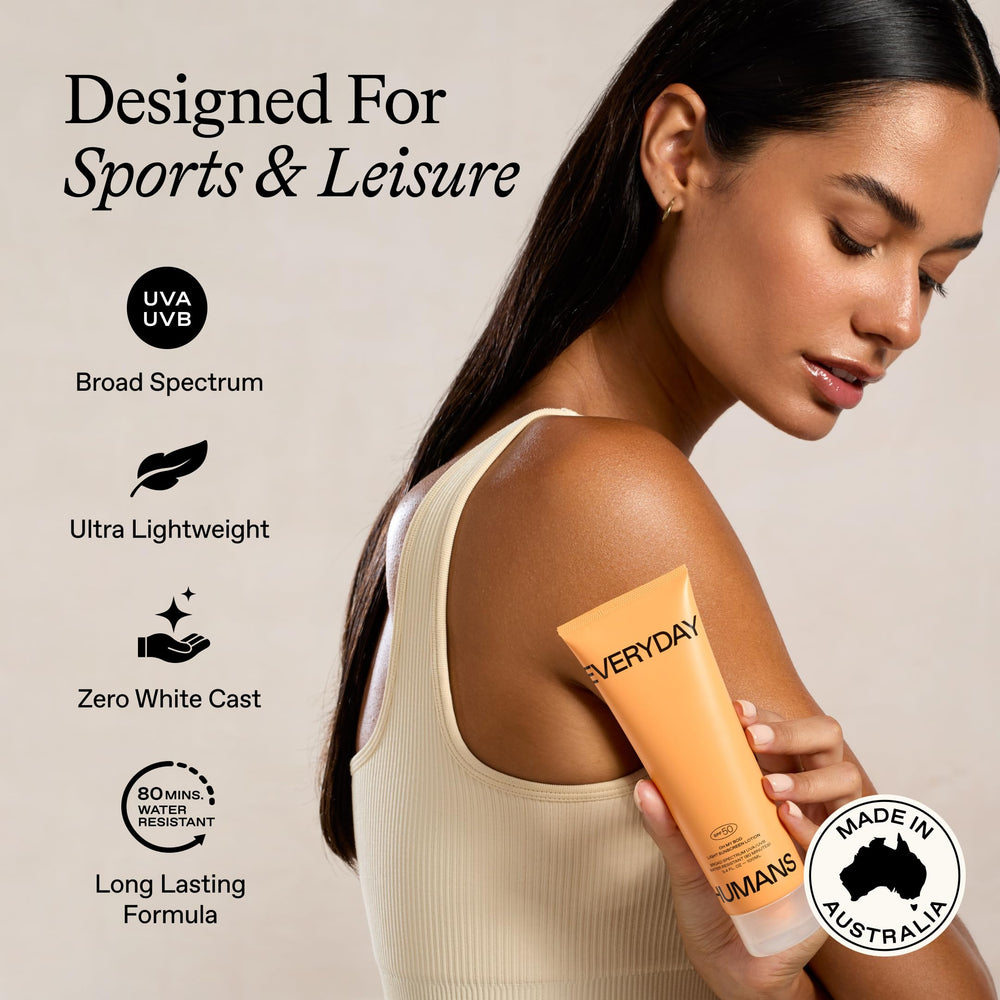 Oh My Bod SPF50 lotion on skin shows invisible protection, no white cast