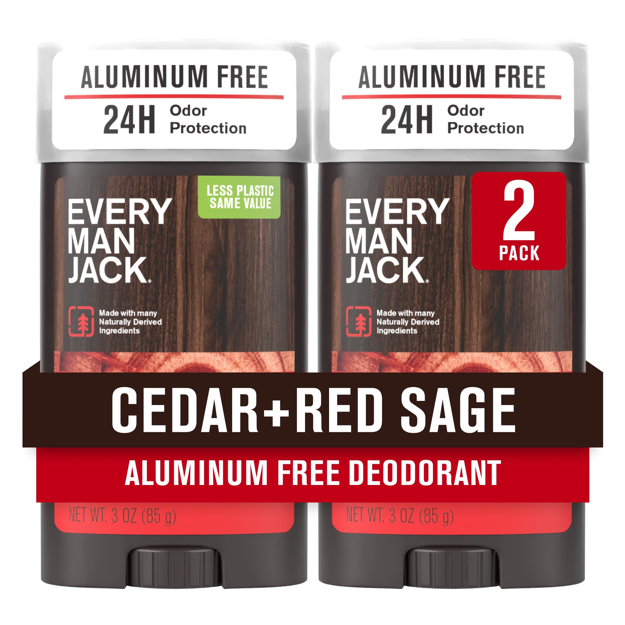 Every Man Jack cedar + red sage deodorant bottle for long-lasting freshness.