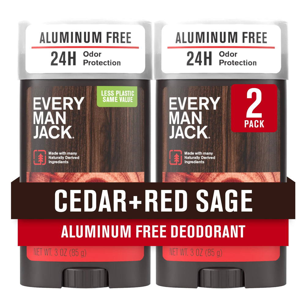 Every Man Jack cedar + red sage deodorant bottle for long-lasting freshness.