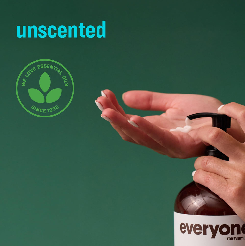 Everyone unscented-lotion hands-application demonstrates quick-absorbing moisture for busy days.