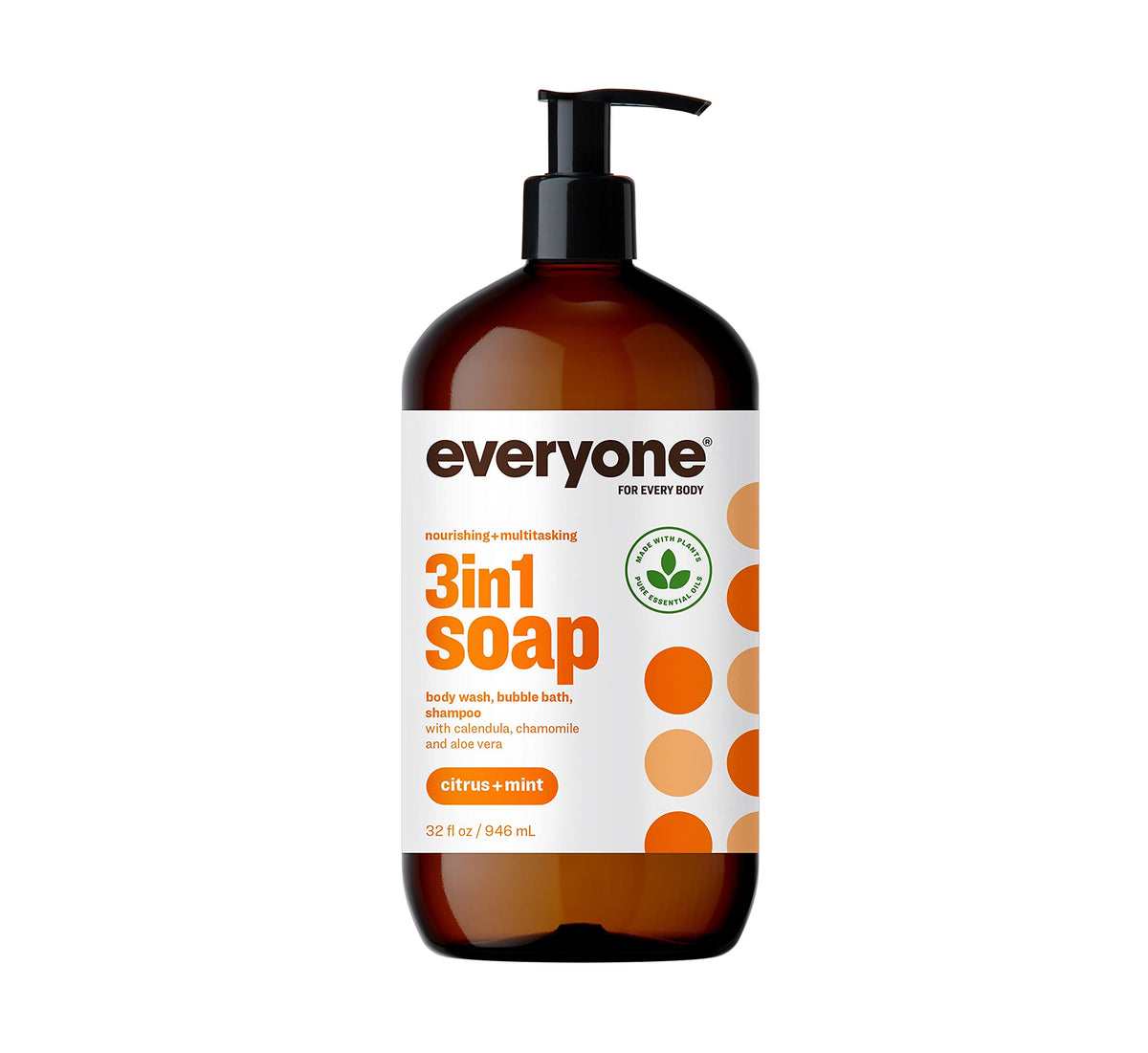 Everyone 3in1 citrus-mint bottle showing all-in-one formula for skin and hair care
