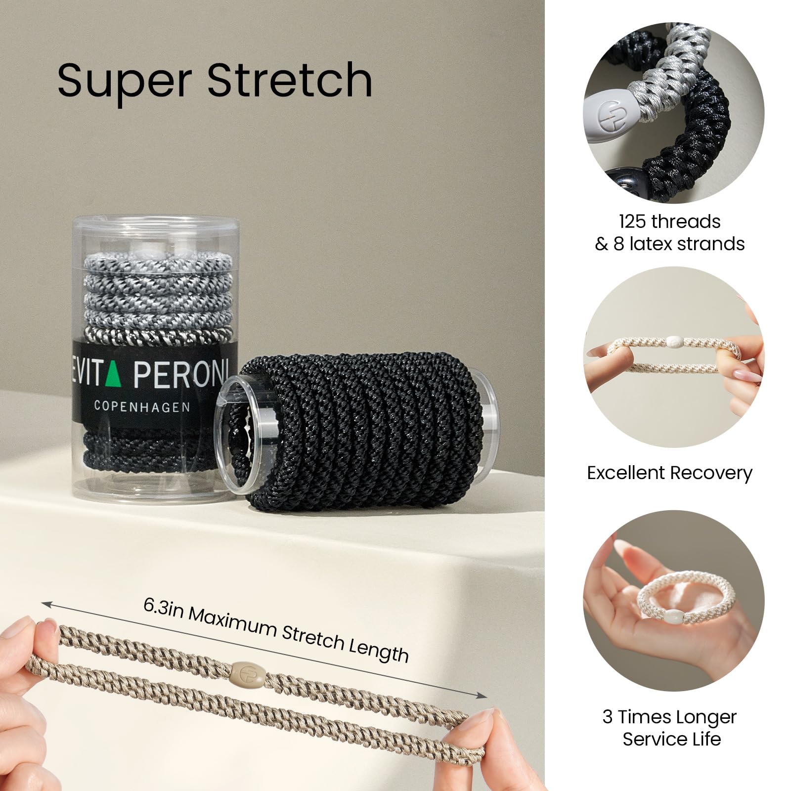 Evita Peroni hair ties no-slip design during workouts