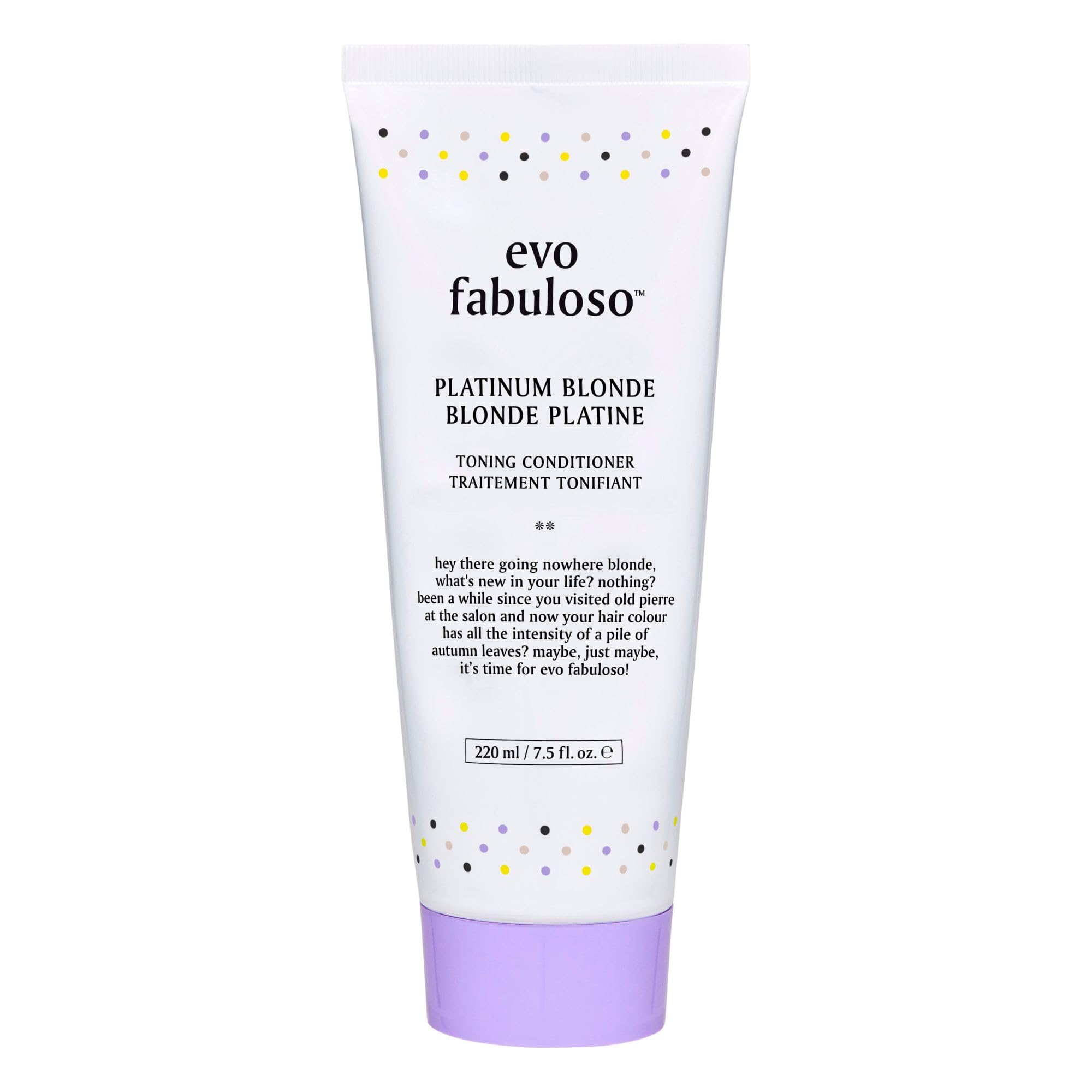 EVO Fabuloso Platinum Blonde Toner bottle pour shows quick 3-minute toning and shine